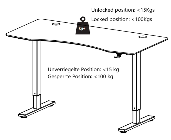 Yulukia 100003 Height-adjustable table frame with gas spring system, gaming table, work station