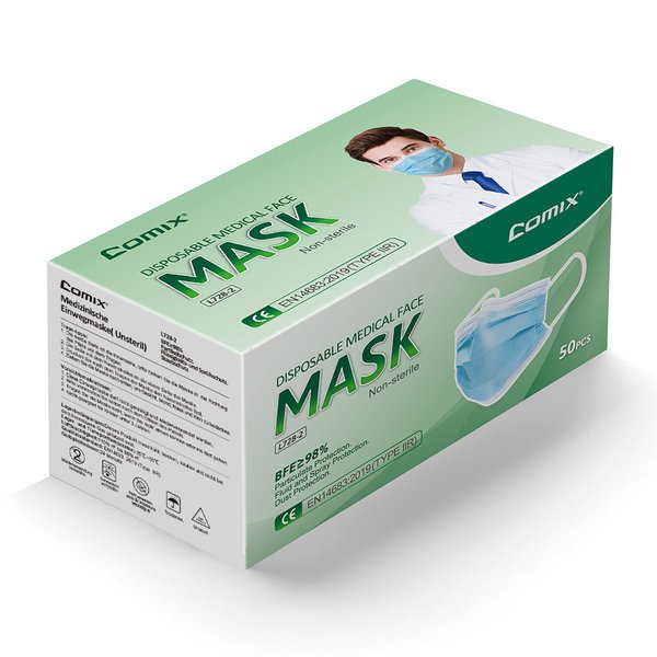 50 Einweg-Gesichtsmasken  Schützende Mund-Nasen-Bedeckung mit 3-lagigem Mundschutz TYPE IIR BFE >98%