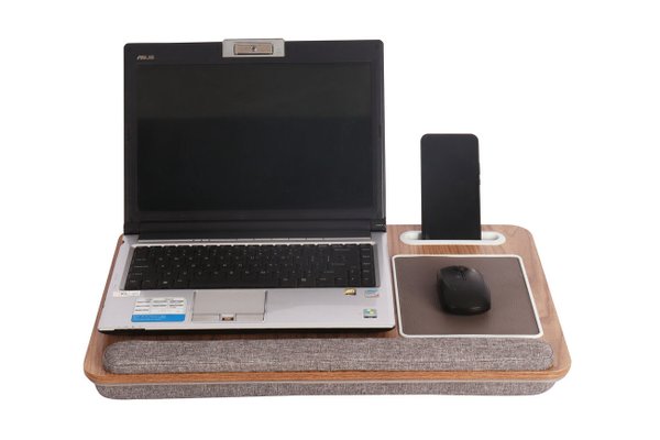 Yulukia Laptopunterlage mit Mausunterlage, Handgelenkauflage, Kissen inkl. Tablet- und Telefonhalter