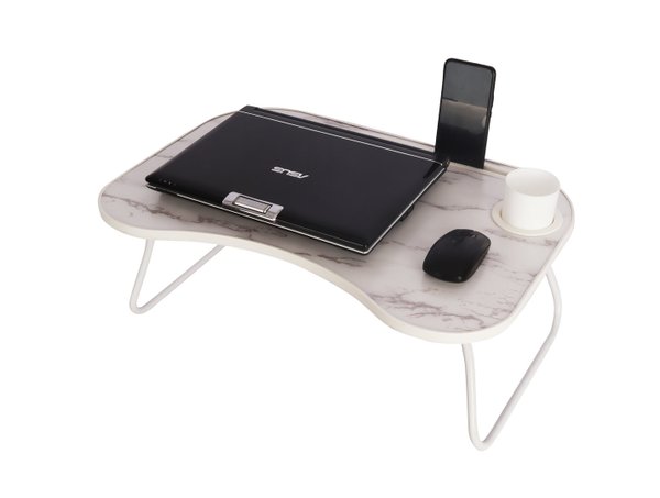 Yulukia 100070 tragbarer Laptoptisch mit klappbaren Beinen, integriertem Getränke- und Tablet-Halter